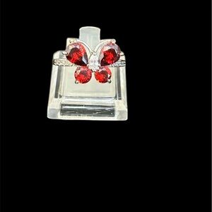 Elegant Silver Butterfly Ring with Red Accents